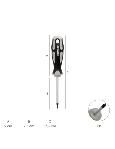 Destornillador Torx Acero S2 Mango TPR Bimaterial. Medida T06 x Ø 3,0 x 75 mm.