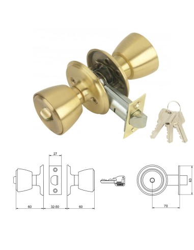 Pomo MCM 501B Con Llave y Condena Latonado Entrada 70 mm.