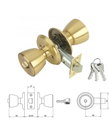 Pomo MCM 501B Con Llave y Condena Latonado Entrada 60 mm.