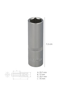 Llave Vaso 1/2" Hexagonal Larga 17 mm. Perfil de 6 caras. Acero Cromo Vanadio, Aristas Redondas 2