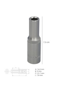 Llave Vaso 1/2" Hexagonal Larga 10 mm. Perfil de 6 caras. Acero Cromo Vanadio, Aristas Redondas 2