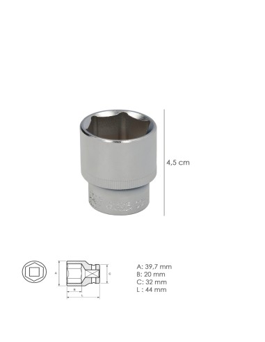 Llave Vaso 1/2" Hexagonal 30 mm. Perfil de 6 caras. Acero Cromo Vanadio, Aristas Redondas