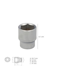 Llave Vaso 1/2" Hexagonal 26 mm. Perfil de 6 caras. Acero Cromo Vanadio, Aristas Redondas 2