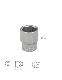 Llave Vaso 1/2" Hexagonal 23 mm. Perfil de 6 caras. Acero Cromo Vanadio, Aristas Redondas 2