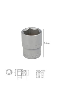 Llave Vaso 1/2" Hexagonal 22 mm. Perfil de 6 caras. Acero Cromo Vanadio, Aristas Redondas 2