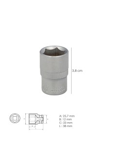 Llave Vaso 1/2" Hexagonal 19 mm. Perfil de 6 caras. Acero Cromo Vanadio, Aristas Redondas 2