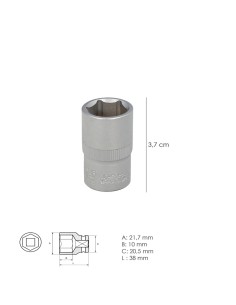Llave Vaso 1/2" Hexagonal 16 mm. Perfil de 6 caras. Acero Cromo Vanadio, Aristas Redondas 2