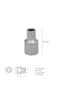 Llave Vaso 1/2" Hexagonal 8 mm. Perfil de 6 caras. Acero Cromo Vanadio, Aristas Redondas 2
