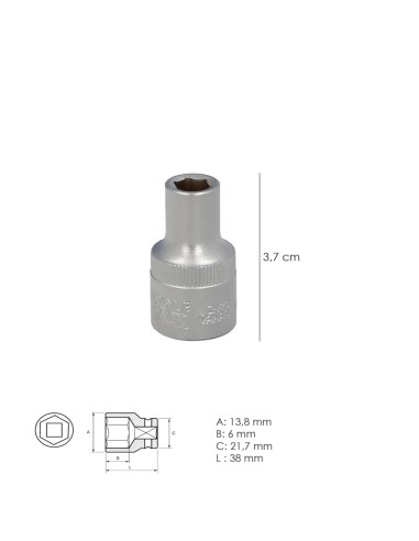 Llave Vaso 1/2" Hexagonal 8 mm. Perfil de 6 caras. Acero Cromo Vanadio, Aristas Redondas