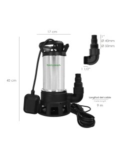 Bomba Aguas Sucias Sumergible Inoxidable 1.300 W. 25.000 lts/hora, Profundidad 7 Mts, Elevación 11 mts. Particulas max. Ø 38 mm. 2