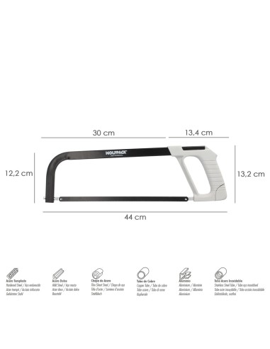 Arco Sierra Acero Con Empuñadura de Aluminio Angulo Corte Ajustable. Corta Acero, Aluminio, Madera, Plastico, Cobre