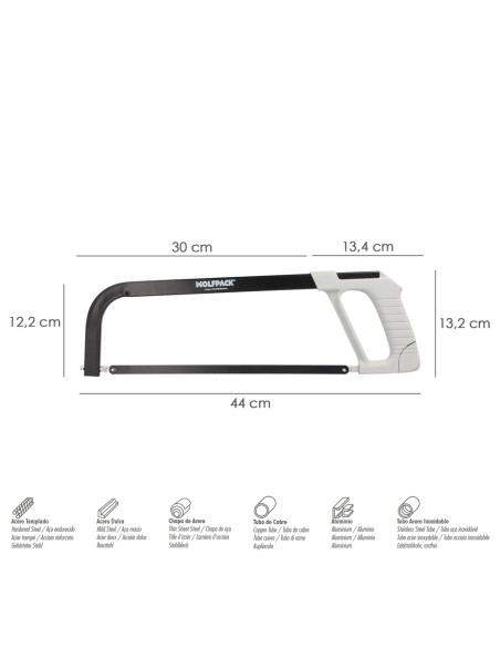 Arco Sierra Acero Con Empuñadura de Aluminio Angulo Corte Ajustable. Corta Acero, Aluminio, Madera, Plastico, Cobre