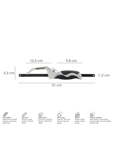 Mini Sierra Empuñadura Aluminio Con Hoja 300 mm. Ajustable, Hoja Corte HSS, Serrucho, Segueta, Segueta, Mini Arco Sierra