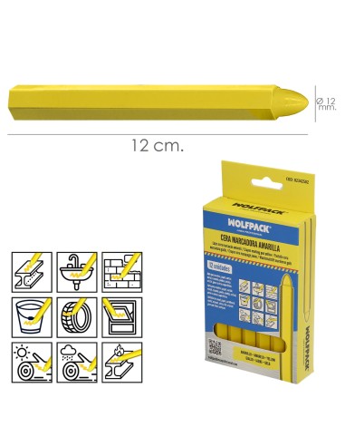 Cera Marcadora Amarilla (Caja 12 Piezas) Cera Trazadora, Marcador Industrial, Marcador Metal, Marcador Piedras