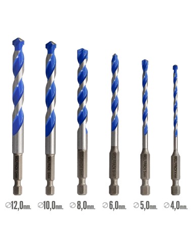 Estuche Brocas Universales Hexagonal Ø 4,0 a Ø 10 mm.