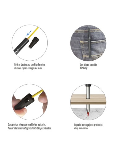 Lapiz Carpintero Portaminas Con 6+1 Recargas Cera Marcadora, Tiza Marcadora, Trazador, Rotulador Marcador, Rotulador Obra,