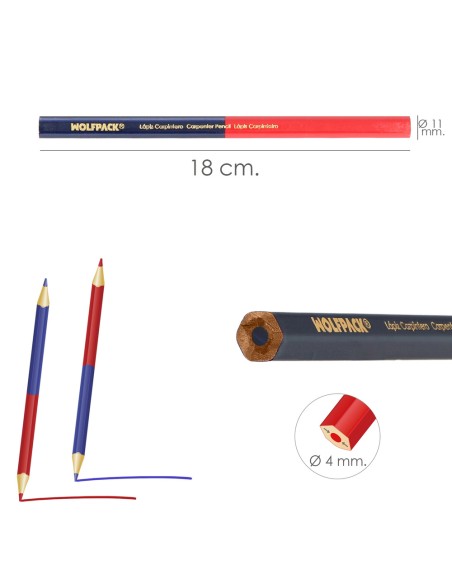 Lapiz Carpintero Bicolor 18 cm. (12 Unidades) Lapiz Marcador, Lapiz Carpinteria, Marcador Obra Colo Rojo / Azul