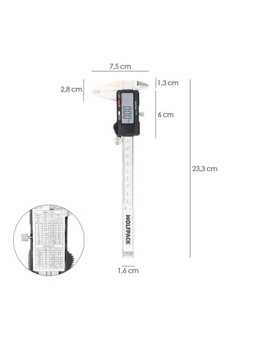 Calibre Digital Acero Inoxidable 150 mm. Pie de Rey, Paquimetro. Pantalla LCD, Boton de Bloqueo