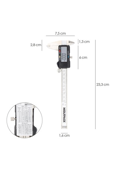 Calibre Digital Acero Inoxidable 150 mm. Pie de Rey, Paquimetro. Pantalla LCD, Boton de Bloqueo