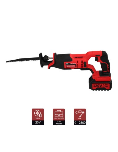 Sierra De Sable 20 V. Bateria 4 Ah. Cambio Rapido de Hoja. Madera 100 mm. / Acero 6 mm.