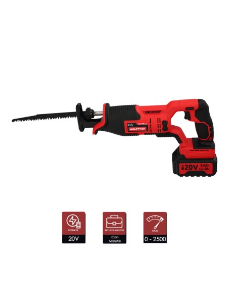 Sierra De Sable 20 V. Bateria 4 Ah. Cambio Rapido de Hoja. Madera 100 mm. / Acero 6 mm.