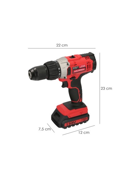 Taladro Atornillador 20 V. Con 2 Velocidades y Percutor. Bateria 2 Ah. Par Apriete 50 Nm.