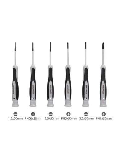 Juego Destornilladores de Precision Plus 6 Piezas, Puntas Imantadas, Acero al Cromo Vanadio, Cabezal Giratorio
