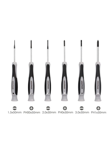 Juego Destornilladores de Precision Plus 6 Piezas, Puntas Imantadas, Acero al Cromo Vanadio, Cabezal Giratorio