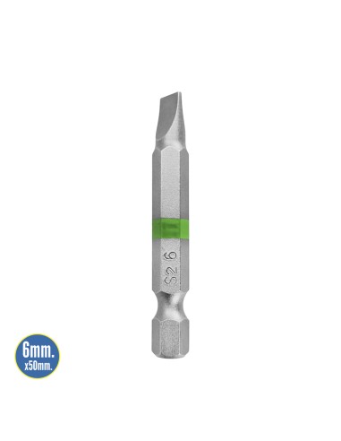 Puntas Destornillador Largo Plano 6 mm. (2 Piezas). Acero S2 al Cromo Vanadio. Puntas Hexagonales, Destorpuntas,