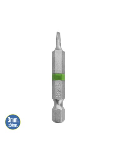 Puntas Destornillador Largo Plano 3 mm. (2 Piezas). Acero S2 al Cromo Vanadio. Puntas Hexagonales, Destorpuntas,