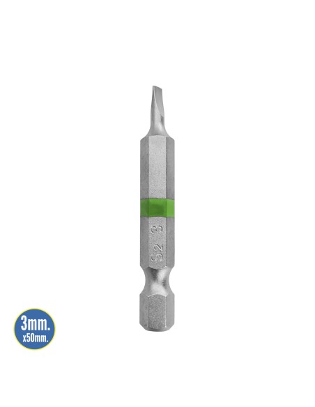 Puntas Destornillador Largo Plano 3 mm. (2 Piezas). Acero S2 al Cromo Vanadio. Puntas Hexagonales, Destorpuntas,