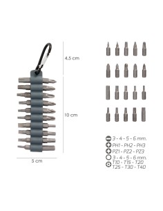 Juego De 20 Puntas Con Mosqueton Para Cinturon. Acero Cromo Vanadio. 2