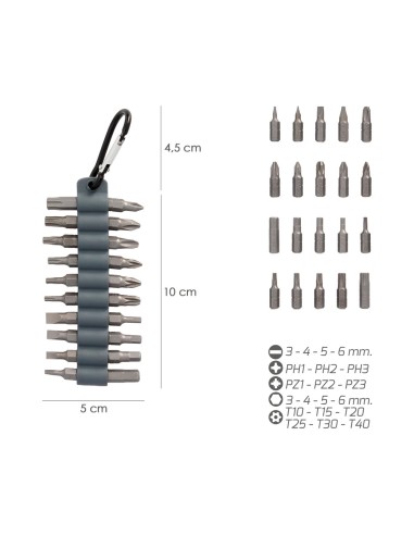 Juego De 20 Puntas Con Mosqueton Para Cinturon. Acero Cromo Vanadio.