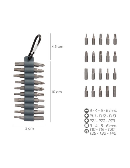 Juego De 20 Puntas Con Mosqueton Para Cinturon. Acero Cromo Vanadio.