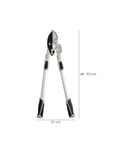 Tijeras Podar 2 Manos Yunque. Telescopica de 68 a 95 cm. Mango Aluminio Multiplicador Fuerza, Corte Ø 35 mm. Empuñadura TPR