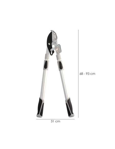 Tijeras Podar 2 Manos Yunque. Telescopica de 68 a 95 cm. Mango Aluminio Multiplicador Fuerza, Corte Ø 35 mm. Empuñadura TPR