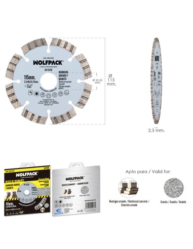 Disco Diamante Hormigon Armado / Granito Ø 115 mm. Segmento Diamantado 10 mm.