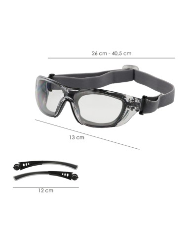 Gafas de Seguridad Acolchadas Cristales Transparentes Con Patillas o Goma Elastica. Patillas Engomadas EN/166