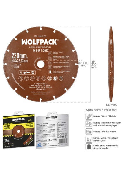 Disco Corte Madera / Plastico Ø 230 mm. Filo De Carburo De Tungsteno