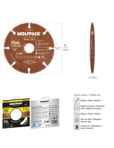 Disco Corte Madera / Plastico Ø 115 mm. Filo De Carburo De Tungsteno
