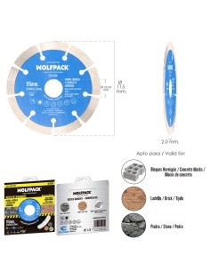 Disco Diamante Ø 115 mm. Piedra, Ladrillo, Refractarios, Bloques de Hormigon. Segmento Diamantado 10 mm. 2