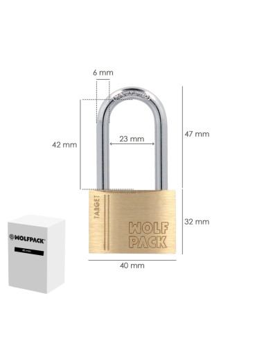 Candado Laton Arco Largo 40 mm. Arco Endurecido. Candado Maletas, Candado Taquillas, Candado Puertas