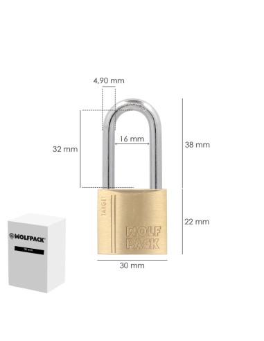 Candado Laton Arco Largo 60 mm. Arco Endurecido. Candado Maletas, Candado Taquillas, Candado Puertas