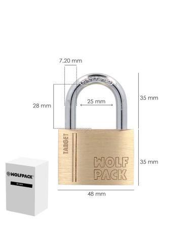 Candado Laton Arco Normal 50 mm. Serie Target. Arco Endurecido. Candado Maletas, Candado Taquillas, Candado Puertas
