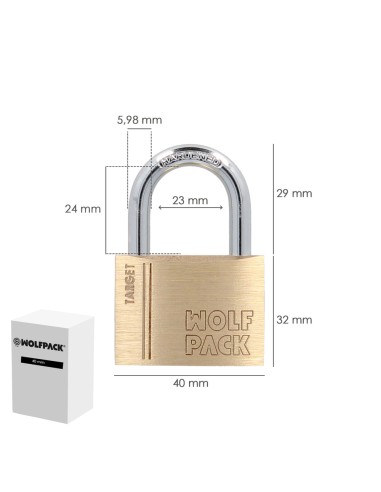 Candado Laton Arco Normal 40 mm. Serie Target. Arco Endurecido. Candado Maletas, Candado Taquillas, Candado Puertas