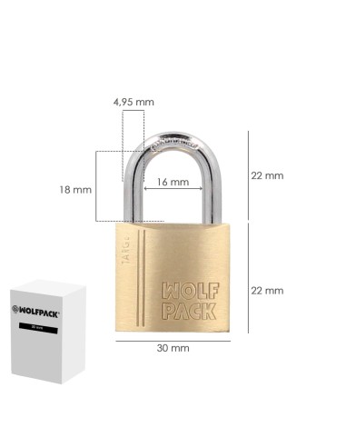 Candado Laton Arco Normal 30 mm. Serie Target. Arco Endurecido. Candado Maletas, Candado Taquillas, Candado Puertas