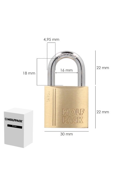 Candado Laton Arco Normal 30 mm. Serie Target. Arco Endurecido. Candado Maletas, Candado Taquillas, Candado Puertas