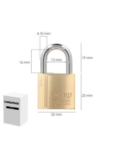 Candado Laton Arco Normal 25 mm. Serie Target. Arco Endurecido. Candado Maletas, Candado Taquillas, Candado Puertas
