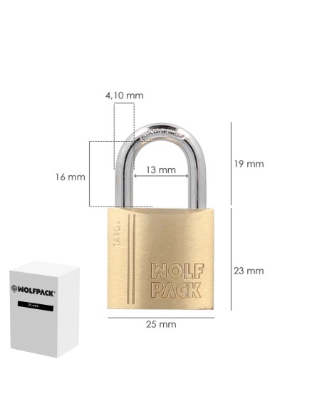 Candado Laton Arco Normal 25 mm. Serie Target. Arco Endurecido. Candado Maletas, Candado Taquillas, Candado Puertas