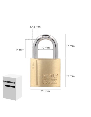 Candado Laton Arco Normal 20 mm. Serie Target. Arco Endurecido. Candado Maletas, Candado Taquillas, Candado Puertas